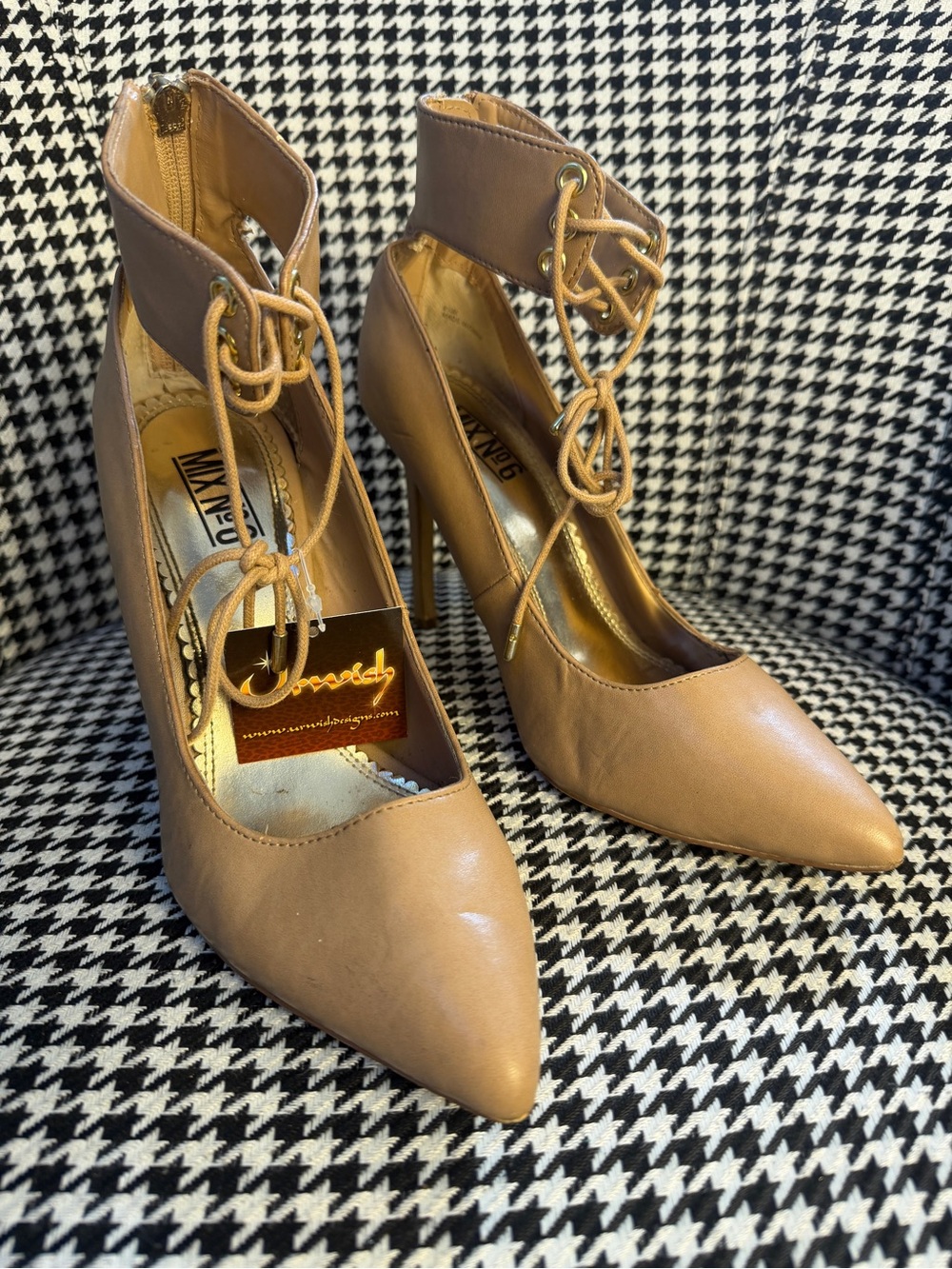 Mix No. 6 Tan Lace-Up Pointed-Toe Stiletto Heels